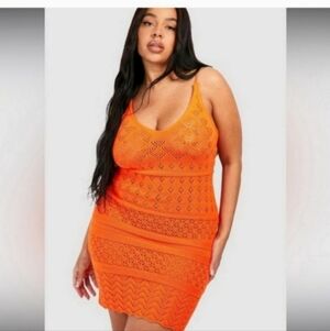NWT BOOHOO 22 Knitted Strappy Crochet Mini Dress